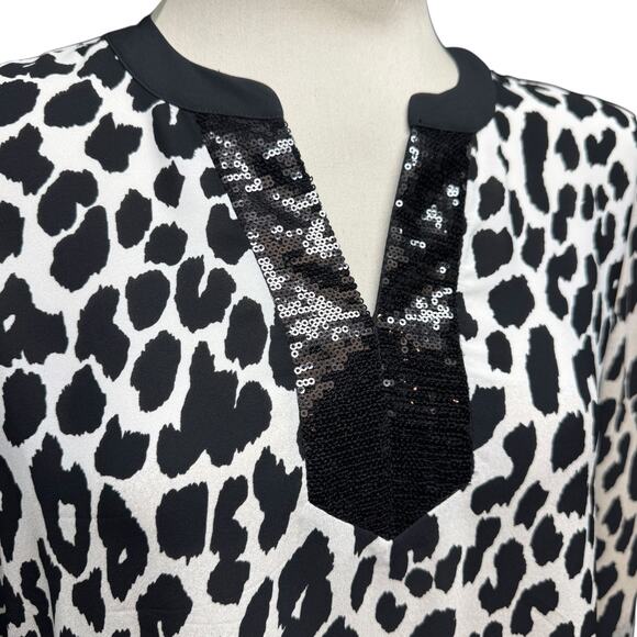 Susan Graver Long Sleeve Tunic Sequin Leopard Black Gray Tan 8 - Picture 2 of 8